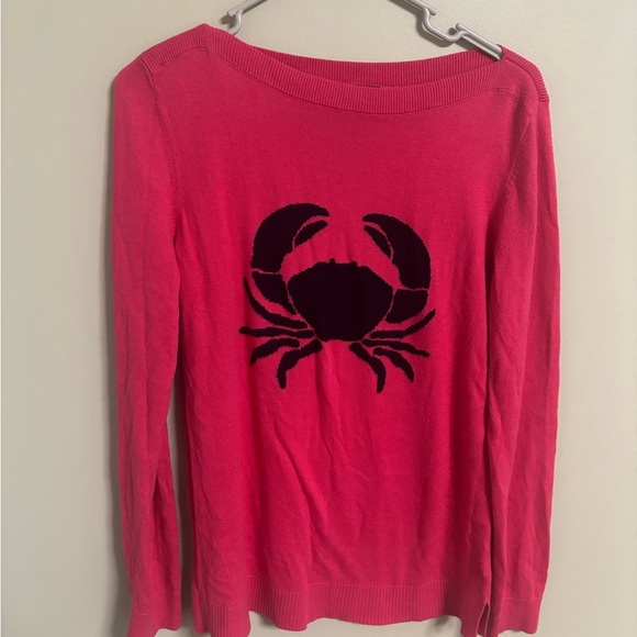 Talbots Size Medium Pink Navy Crab Boat Neck Lightweight Sweater Nautical - Picture 1 of 6